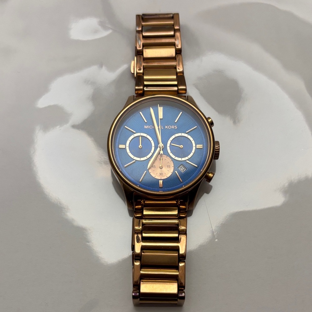 Michael Kors Rose Gold Watch with Blue Dial